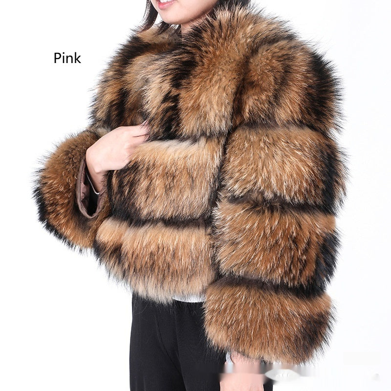 Warm Short Raccoon Fur Women's Clothing Leather Fur Coat