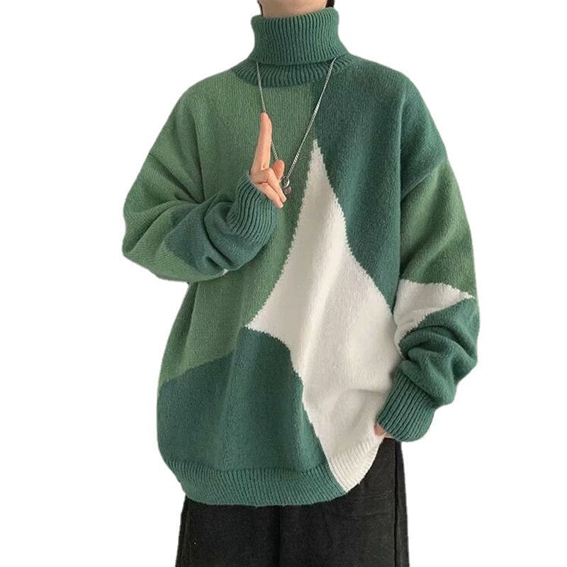 Contrasting Color High-neck Pullover