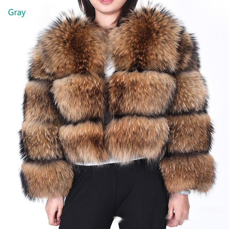 Warm Short Raccoon Fur Women's Clothing Leather Fur Coat