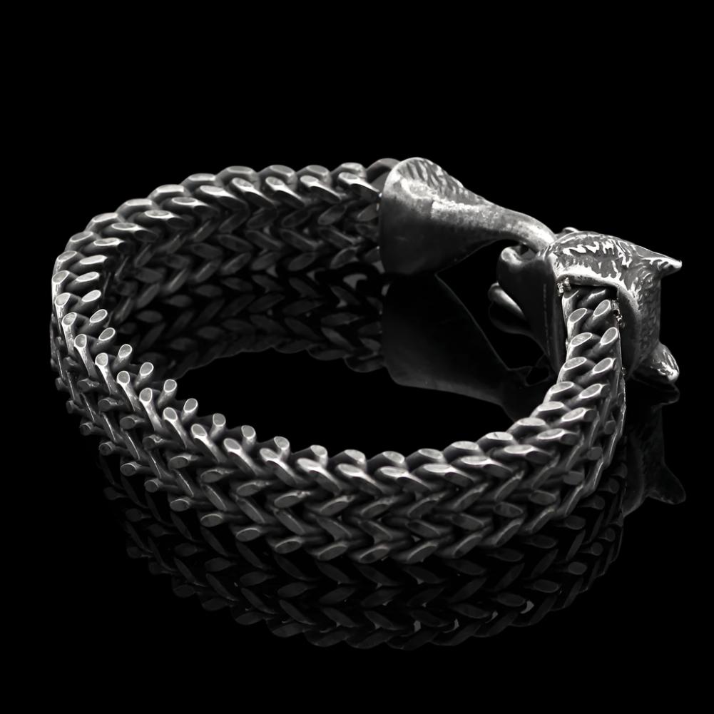 Bracelet Men Stainless Steel Vintage Black Wolf Head Cuban Chain Hand Wristband Male Fashion Jewelry Wholesale Accessories Gifts