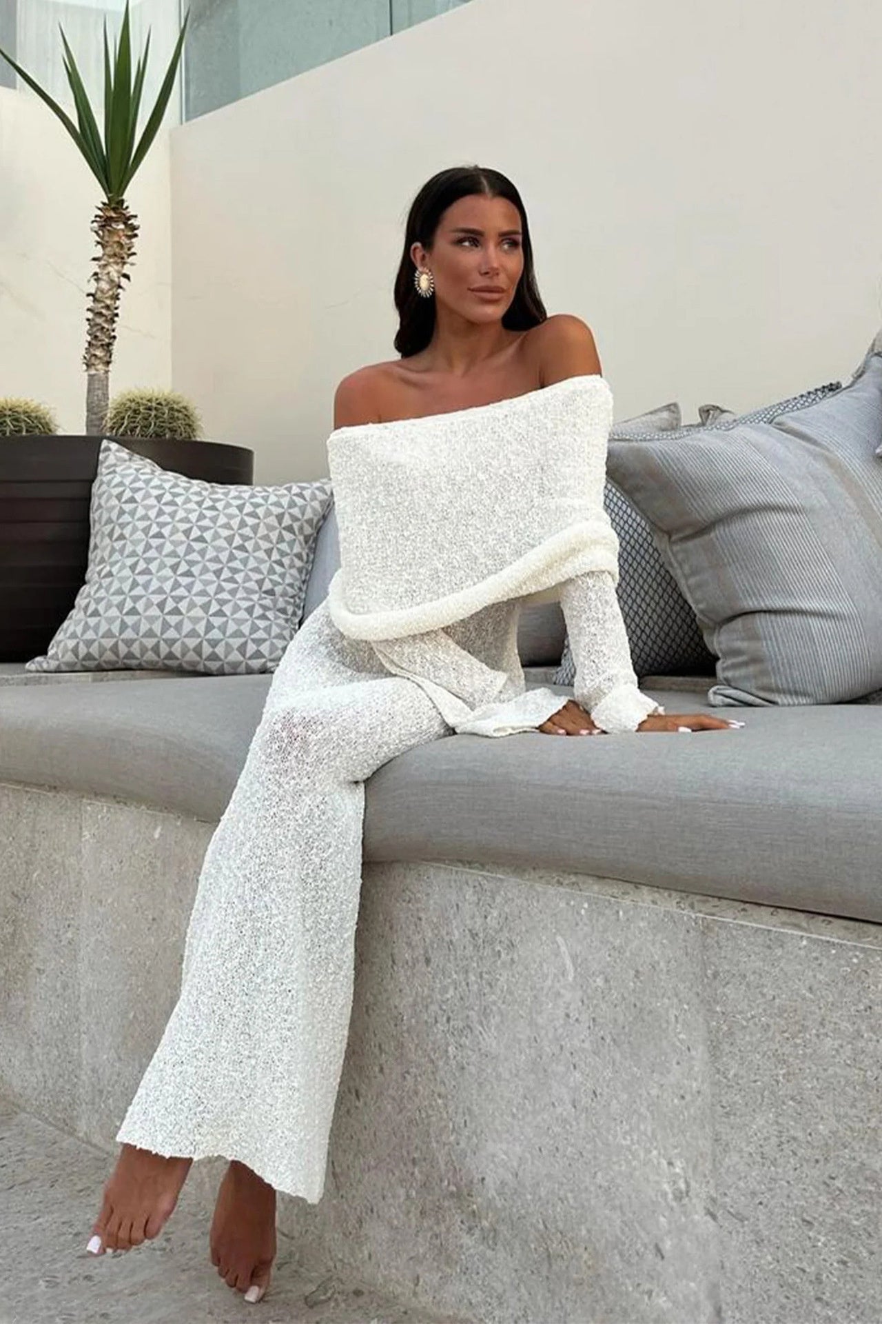 French-style One-shoulder Knitted Dress Fashion