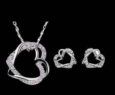 Yiwu Fashion Jewelry Factory Jewelry Customized Double Diamond Heart Necklace Earring Set