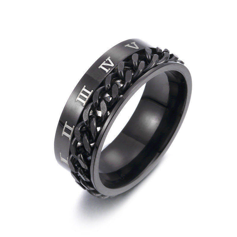 Roman Letter Chain Rings Men Digital Titanium Steel Ring