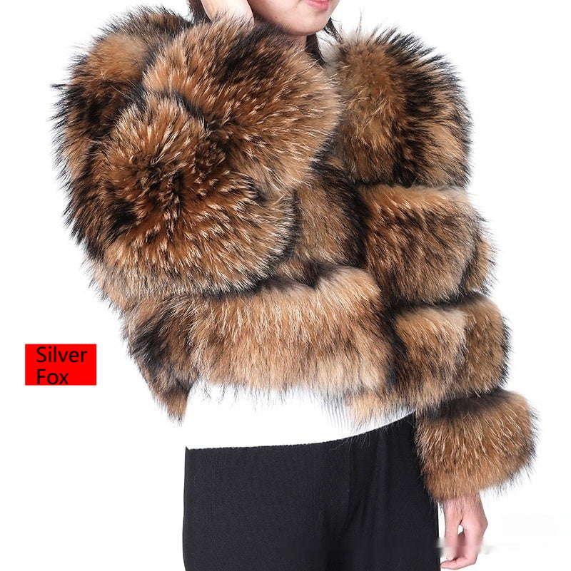 Warm Short Raccoon Fur Women's Clothing Leather Fur Coat