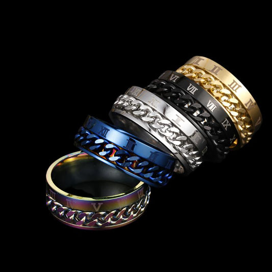 Roman Letter Chain Rings Men Digital Titanium Steel Ring