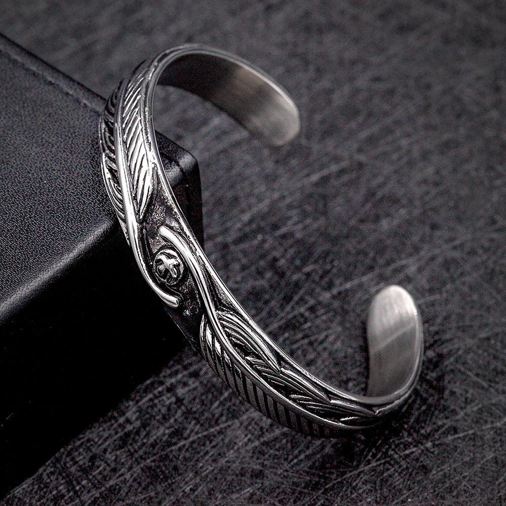 Titanium steel man feather bracelet