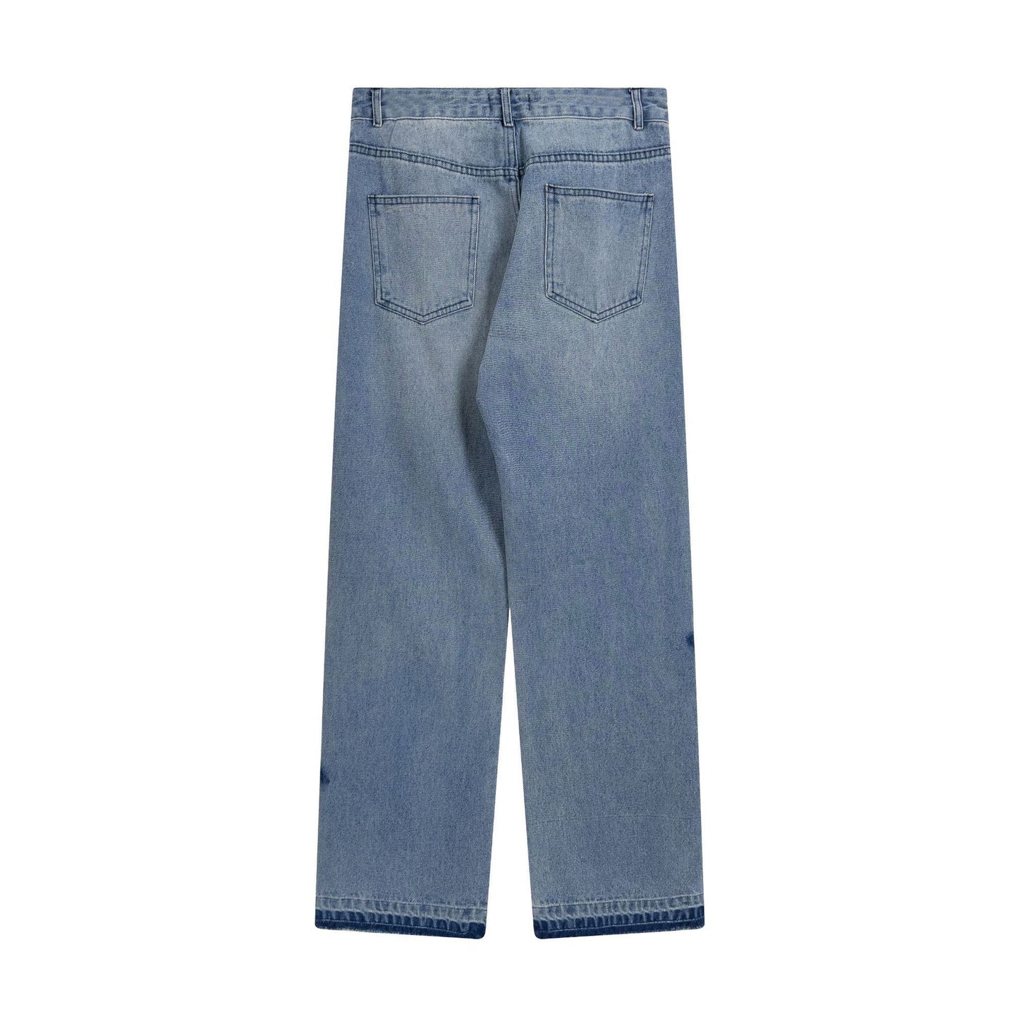 Straight Hole Washed Denim Pants