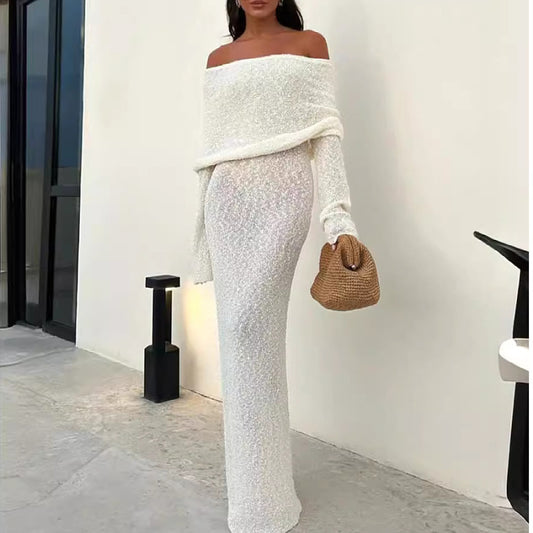 French-style One-shoulder Knitted Dress Fashion