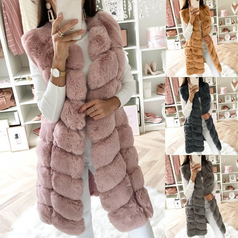 Fur Long Vest Cotton-padded Coat