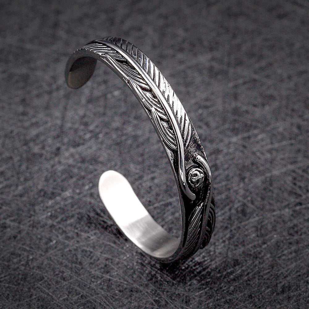 Titanium steel man feather bracelet