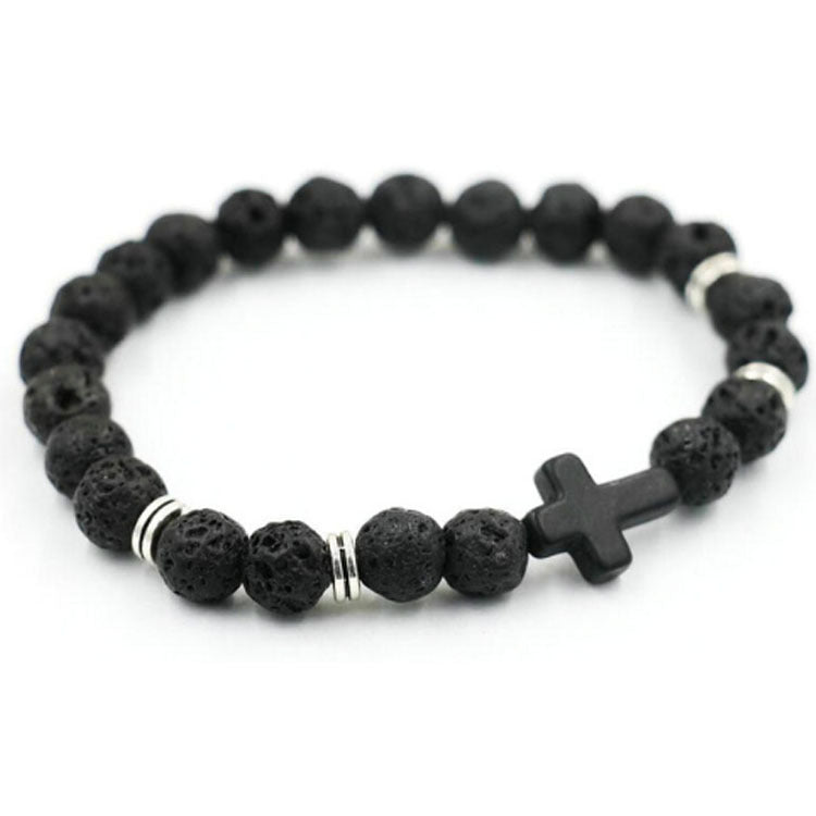 Cross Bracelet 8MM Men's Matte Volcanic Stone