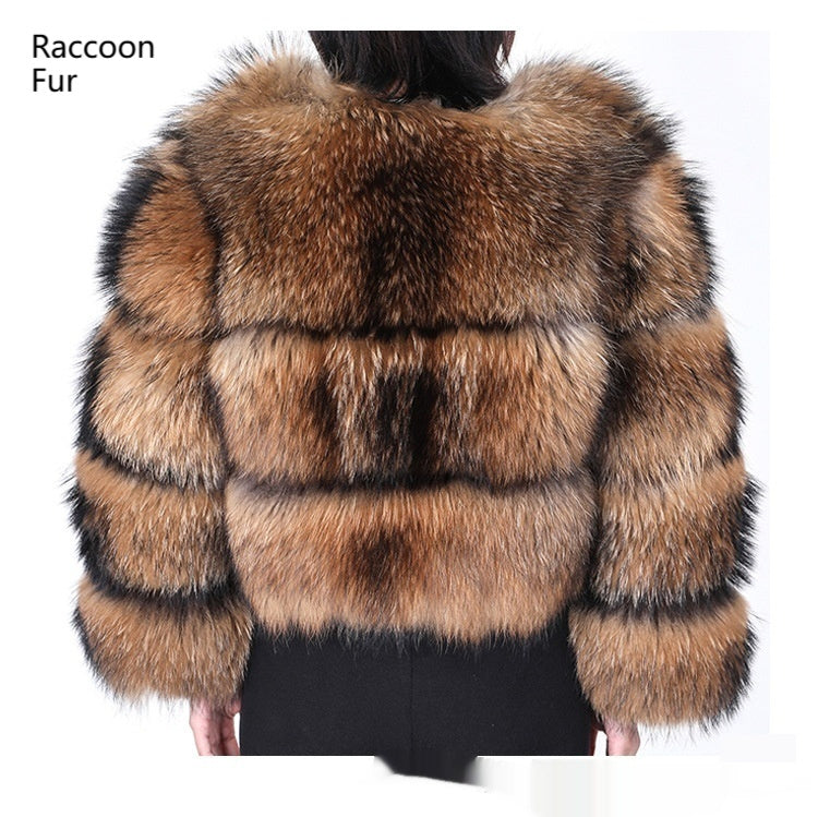 Warm Short Raccoon Fur Women's Clothing Leather Fur Coat