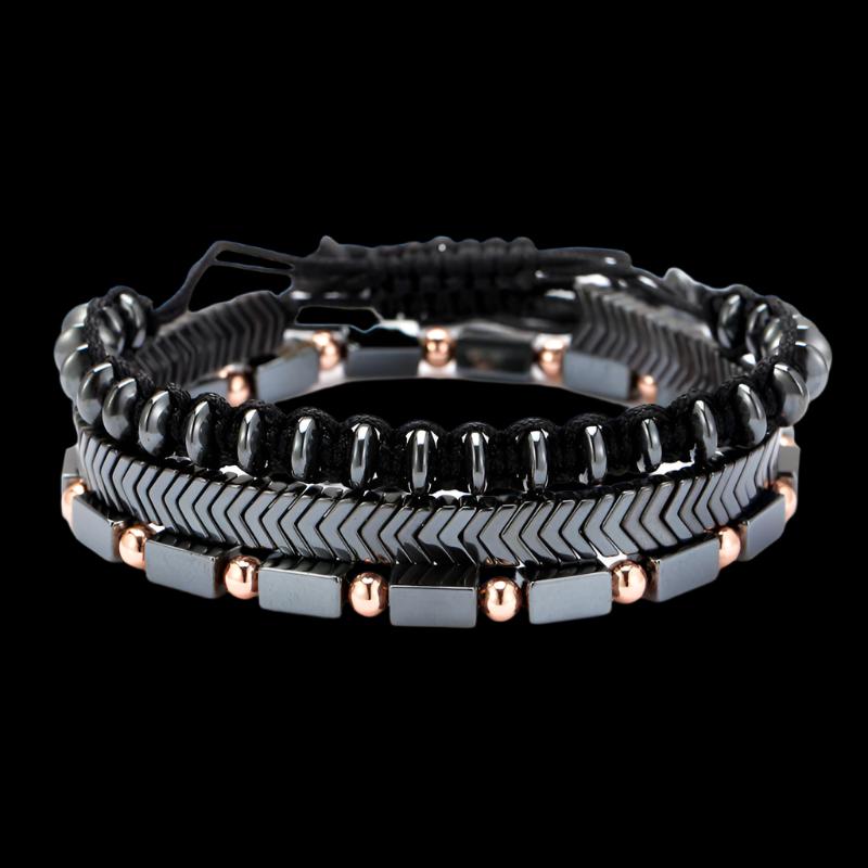 Bracelet Men's Bracelet Black Iron Stone Flying Saucer Woven Three Sets Of Bracelets Bracelet Set