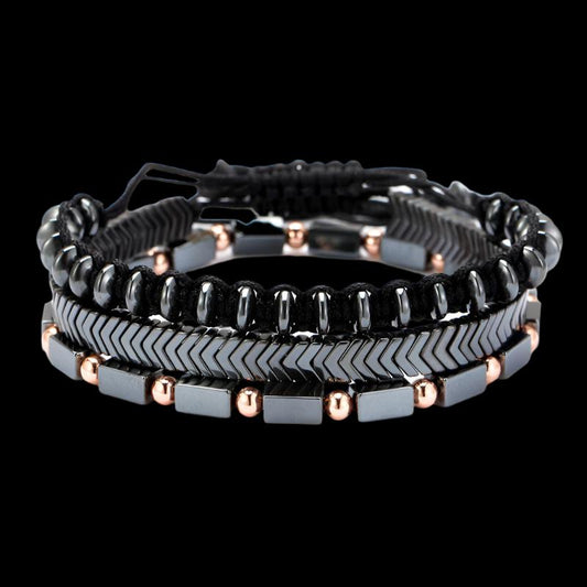 Bracelet Men's Bracelet Black Iron Stone Flying Saucer Woven Three Sets Of Bracelets Bracelet Set