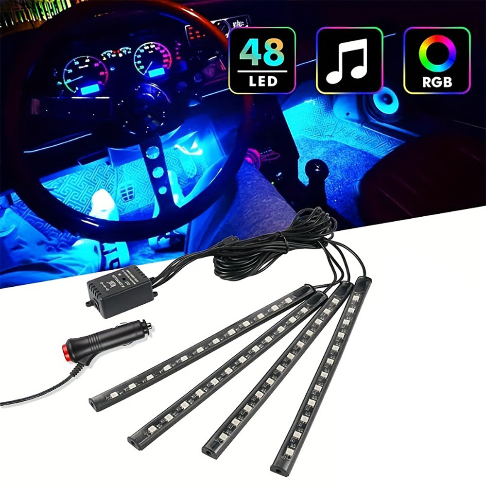 Auto LED RGB Interior Atmosphere Strip Light Decorative Foot Lamp With USB Wireless Remote Music Control Multiple Modes For Car