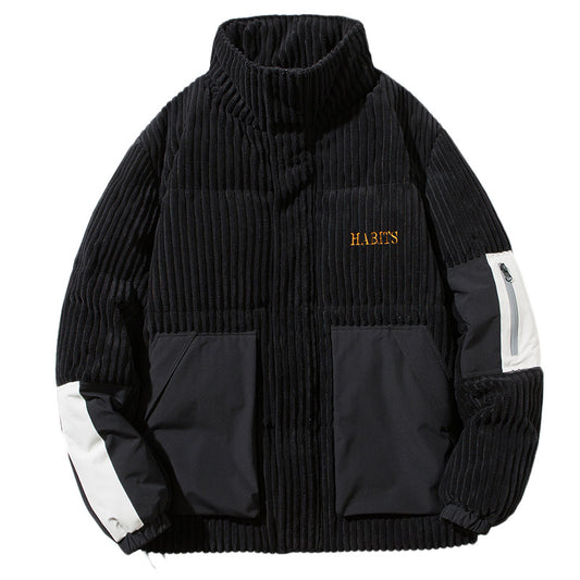 Retro Corduroy Stand-up Collar Down Jacket