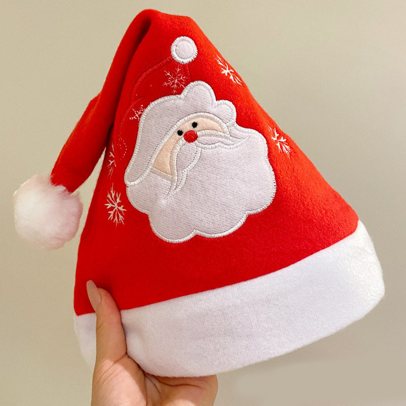 Cartoon Christmas Hat With Elk Santa Claus Embroidery Design Holiday Party Decoration Fuzzy Hat