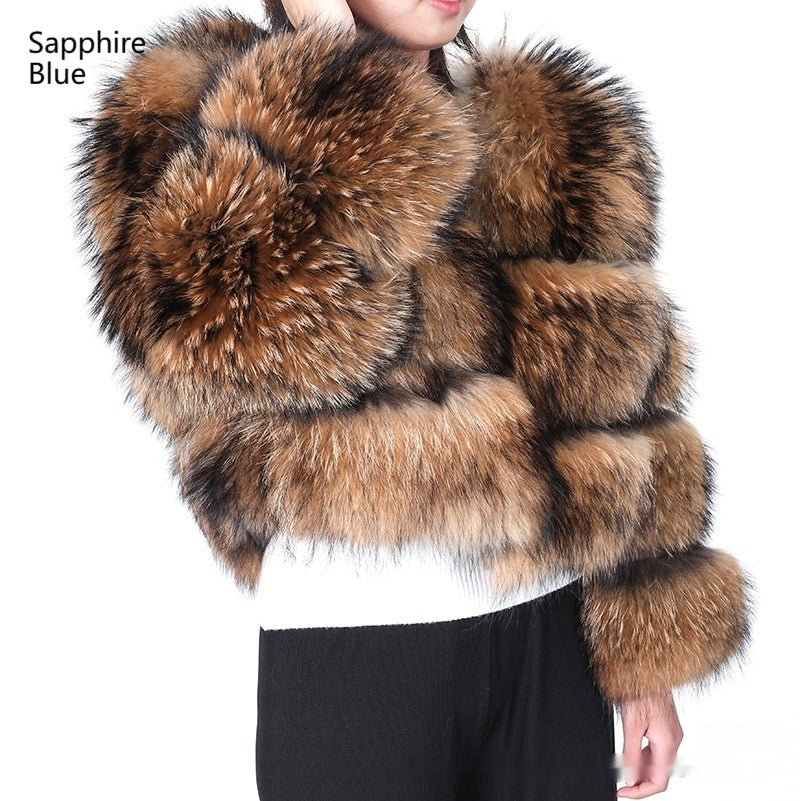 Warm Short Raccoon Fur Women's Clothing Leather Fur Coat