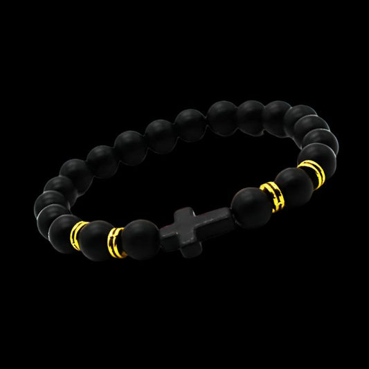 Cross Bracelet 8MM Men's Matte Volcanic Stone