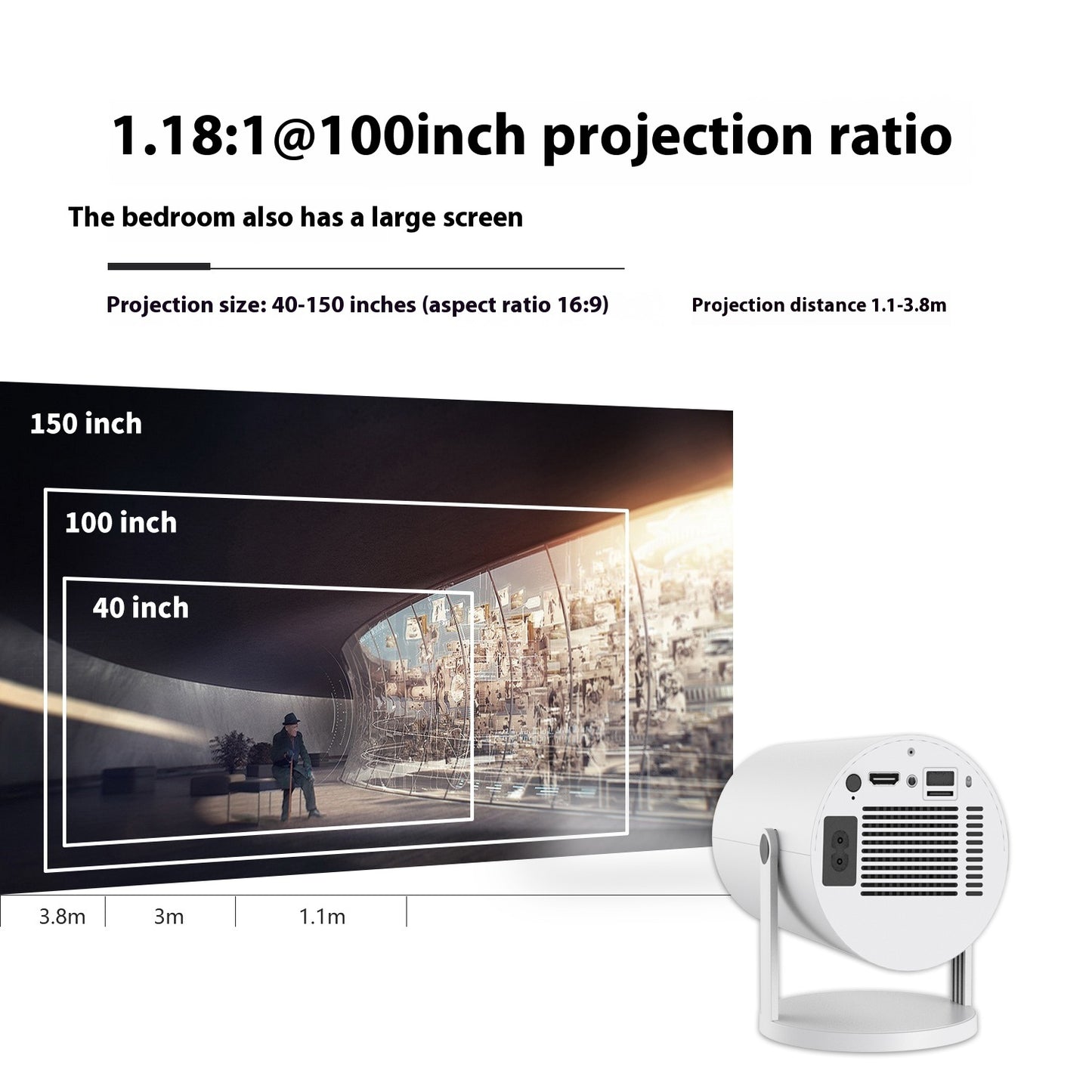 Small Straight Projector For Home Use 180 Degrees Projection Angle